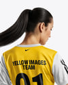 Female Soccer Player Wearing Jersey and Shorts Mockup