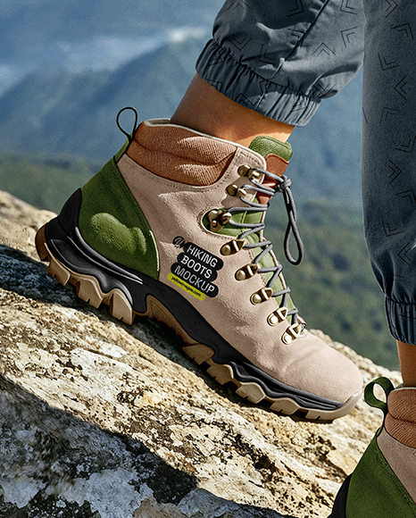 Pair of Hiking Boots on Woman's Legs Mockup