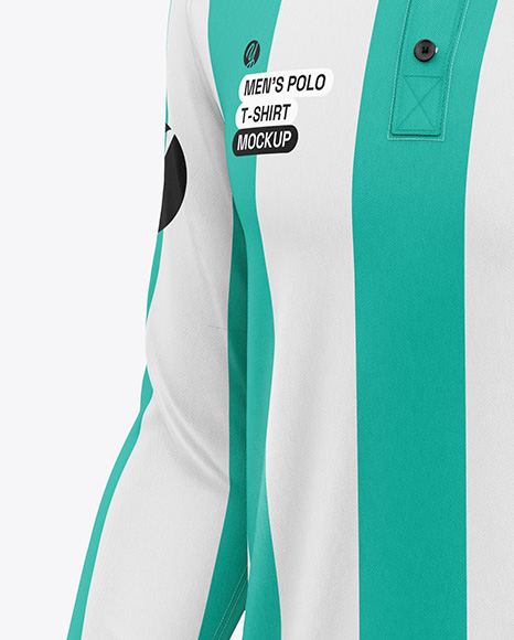 Men's Long Sleeve Polo Shirt Mockup - Half Side View