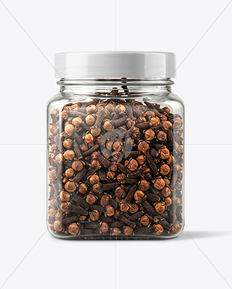 Square Plastic Jar with Whole Cloves Mockup