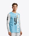 Soccer Player Wearing Long Sleeve Jersey and Shorts Mockup