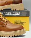 Pair of Women's Combat Boots with Shoe Box Mockup