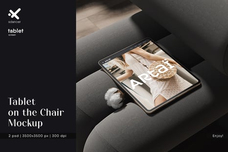 Tablet on the Chair Mockup - Device Mockups