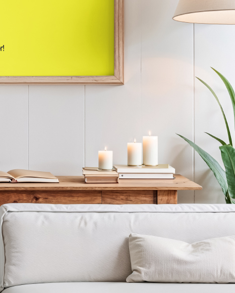 Poster with a Wooden Frame in a Living Room Mockup