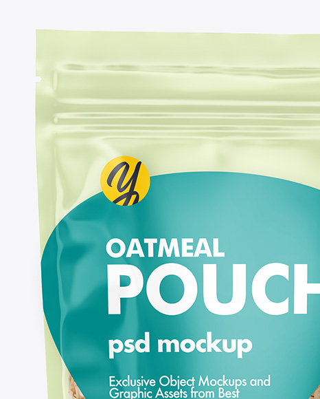 Clear Stand-Up Pouch w/ Oatmeal Mockup