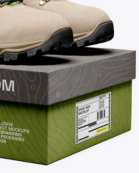 Pair of Hiking Boots on Shoe Box Mockup