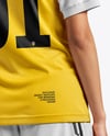 Female Soccer Player Wearing Jersey and Shorts Mockup