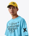 Young Man Wearing Oversized T-Shirt and Cap Mockup