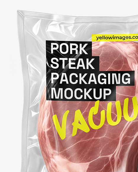 Clear Plastic Flow-Pack with Pork Steak Mockup