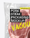 Clear Plastic Flow-Pack with Pork Steak Mockup