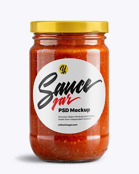 Glass Jar with Marinara Sauce Mockup
