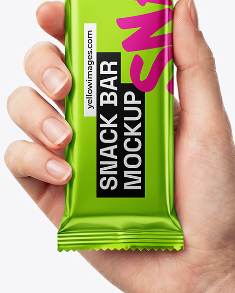 Metallic Snack Bar in a Hand Mockup