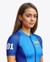 Young Woman Wearing Raglan Cycling Suit Mockup