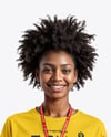 Young Black Woman Wearing T-Shirt with Badge Holder Mockup