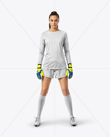 Female Soccer Goalkeeper Wearing Long Sleeve Jersey and Shorts Mockup