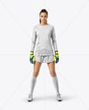 Female Soccer Goalkeeper Wearing Long Sleeve Jersey and Shorts Mockup