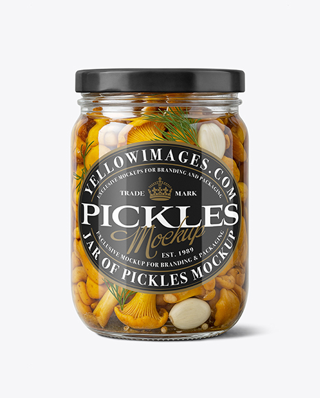 Glass Jar with Chanterelles Mushrooms Mockup
