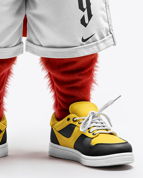 Sports Mascot Red Raptor Wearing a T-Shirt and Shorts Mockup