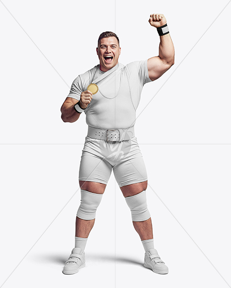 Man Wearing Weightlifing Suit with Medal Mockup