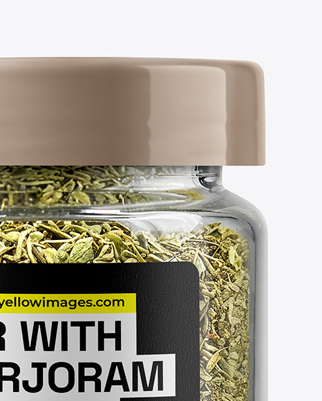 Glass Jar with Marjoram Spice Mockup