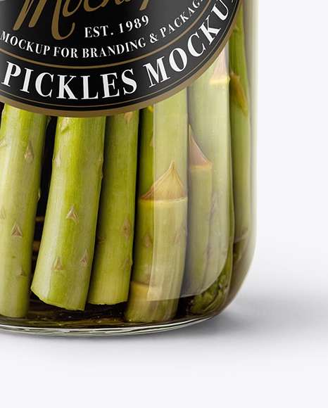 Clear Glass Jar with Pickled Asparagus Mockup