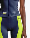 Black Woman Wearing Raglan Cycling Jersey and Bib Shorts Mockup