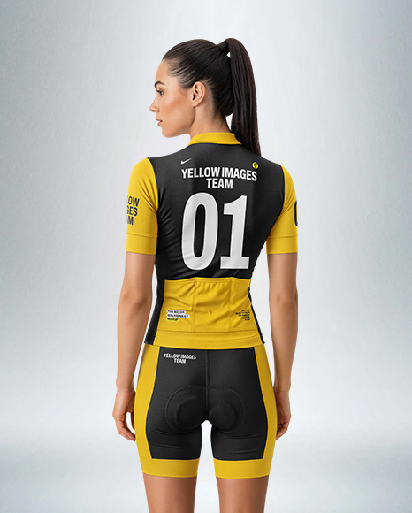 Woman Wearing Cycling Jersey and Bib Shorts Mockup
