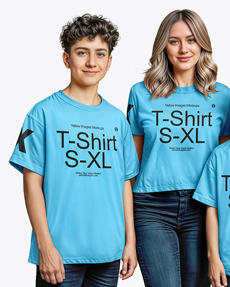 Family with Two Boys Wearing T-shirts and Jeans Mockup