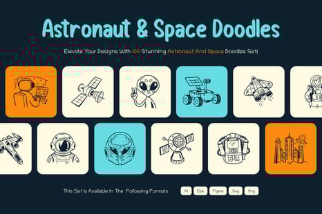 Astronaut and Space Doodles Set