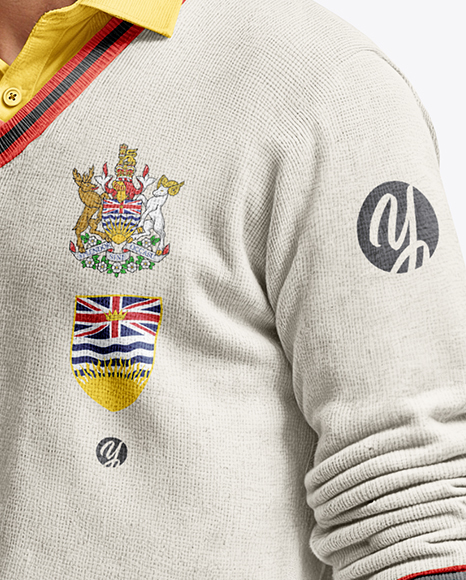 Cricket Player Wearing a Jumper Holding a Bat Mockup