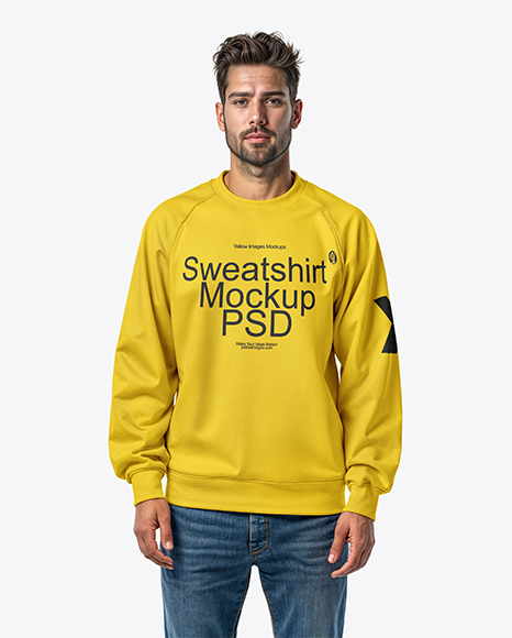 Bearded Man Wearing Raglan Sweatshirt and Jeans Mockup - Blank sweatshirt mockup