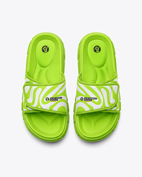 Pair of Velcro Slide Sandals Mockup - Slides+Mockup+Top+View