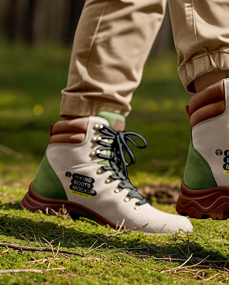 Pair of Hiking Boots on Woman's Legs Mockup