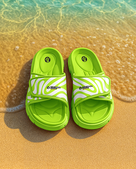 Velcro Slide Sandals on the Beach Mockup - Sand mockup