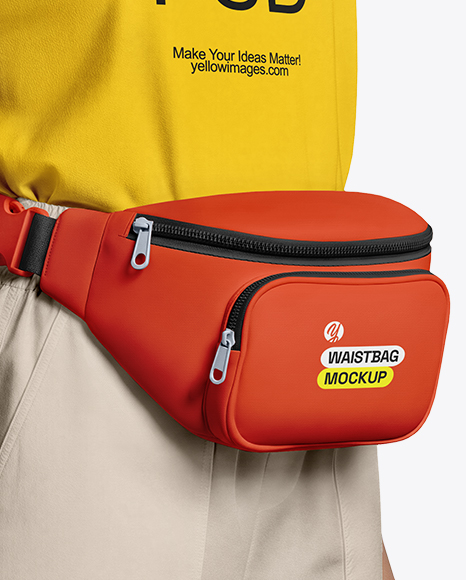 Woman Wearing T-Shirt with Fanny Pack Mockup