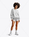 Black Woman Wearing an Oversize Sweatshirt and Shorts Mockup