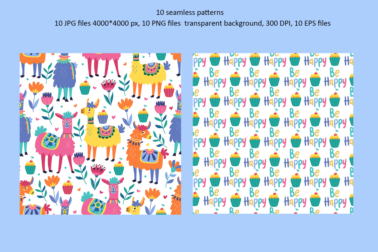 Funny Llamas Clipart and Pattern Collection