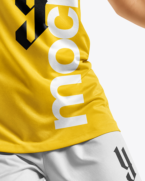 Female Soccer Player Wearing Jersey and Shorts Mockup