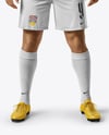 Soccer Player Wearing Jersey and Shorts Mockup