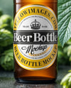 Beer Bottle Surrounded by Hops Branches Mockup