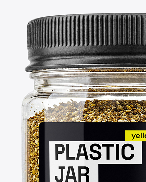 Clear Plastic Jar with Za'atar Spice Mockup