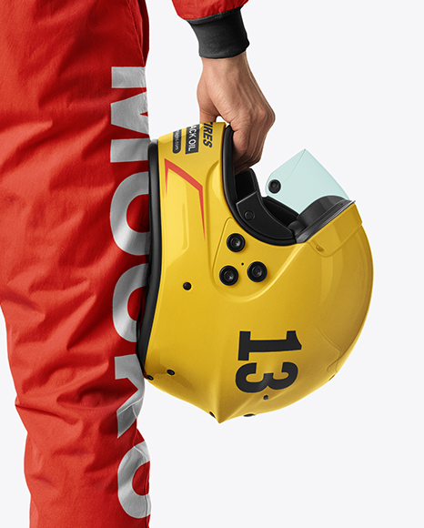Man Wearing Racing Kit with Helmet Mockup
