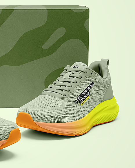 Running Shoes with Box Mockup