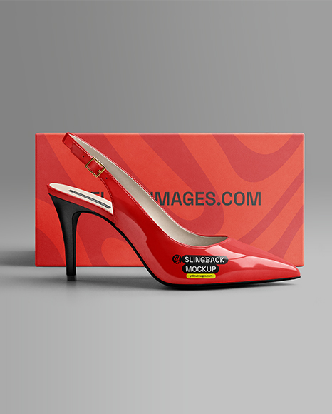 Glossy Slingback with Shoe Box Mockup