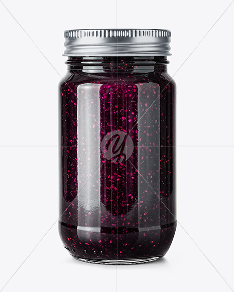 Glass Jar with Blueberry Jam Mockup