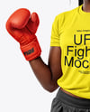 Black Female UFC Fighter Wearing T-Shirt & Shorts Mockup