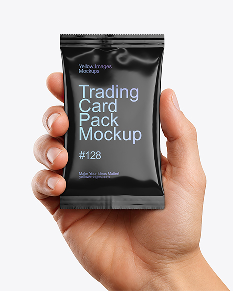 Glossy Trading Card Pack in a Hand Mockup
