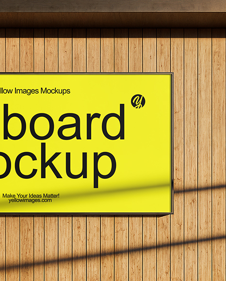 Billboard on a Wall with Wooden Slats Mockup