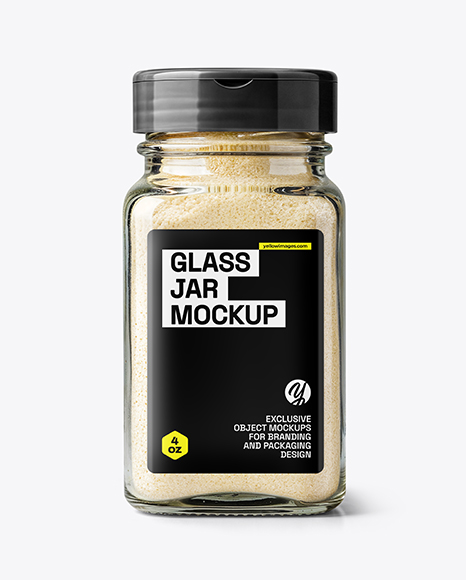 Square Glass Jar with Garlic Powder Mockup - Realistic mockups