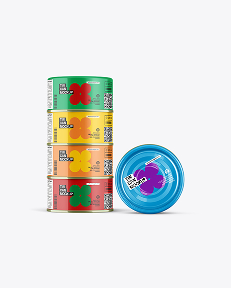 Five Glossy Tin Cans Mockup